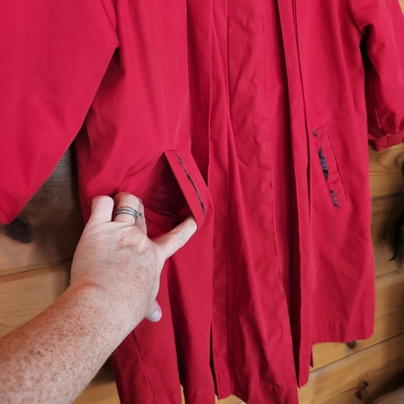 Rothschild 💜 Vintage Red Dress Coat Jacket Pleated Plaid Faux Fur Lined Girls 4 - Picture 5 of 11